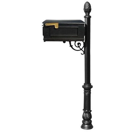 Lewiston Mailbox System with Post Ornate Base & Pineapple Finial, Black LM-703-LPST-BL